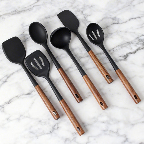 Wooden Handle Silicone Cooking Spatula Set Nonstick Kitchen Utensils